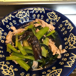 ほんのり甘い♪豚肉とナスと小松菜の昆布つゆ炒め煮♪